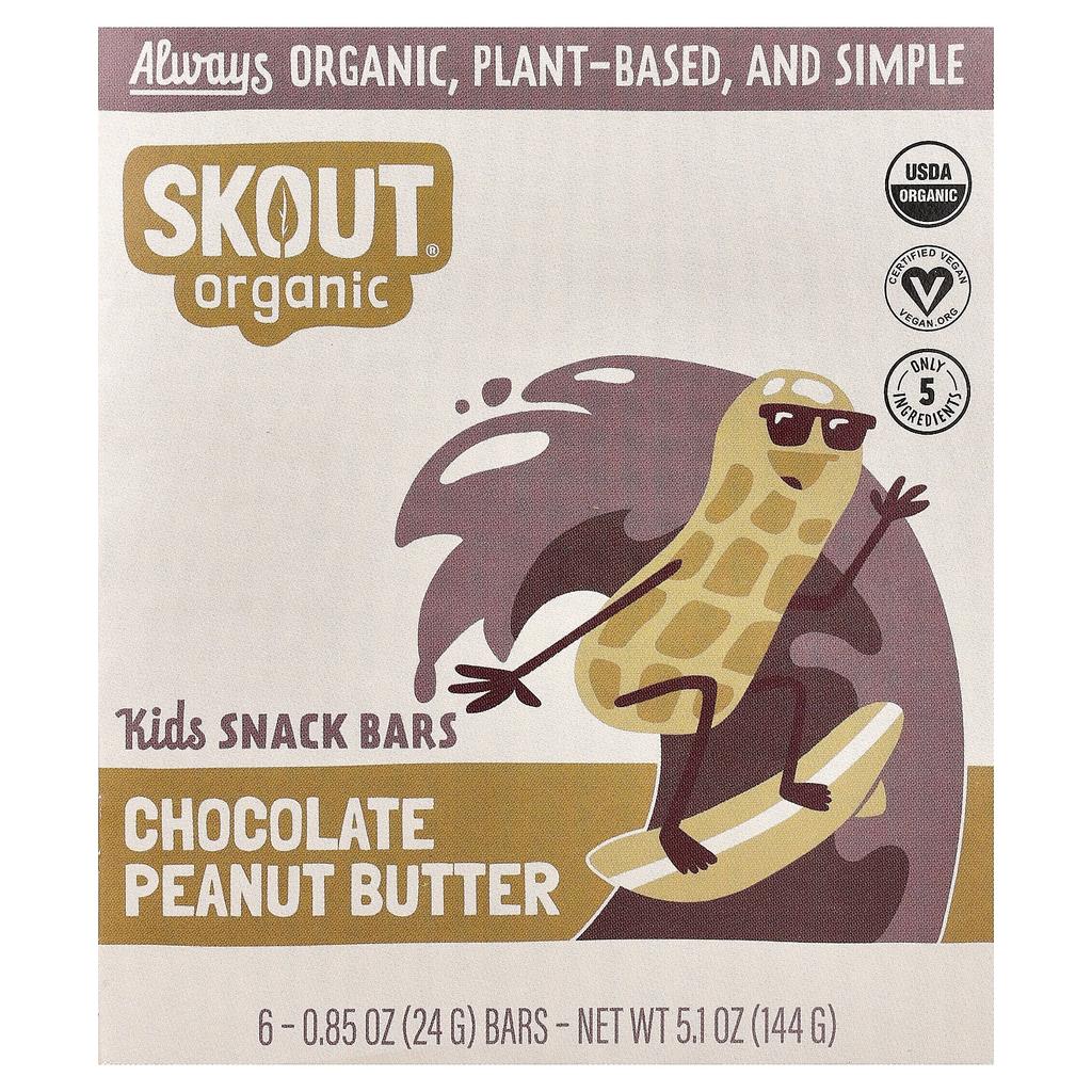 Skout Organic, Kids' Snack Bars, Chocolate Peanut Butter, 6 Bars, 24g (0.85oz) Each
