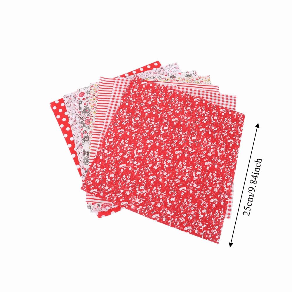 7Pcs Small leftover pieces Fabric Scraps Red floral print DIY Craft Cloth Small ornament DIY