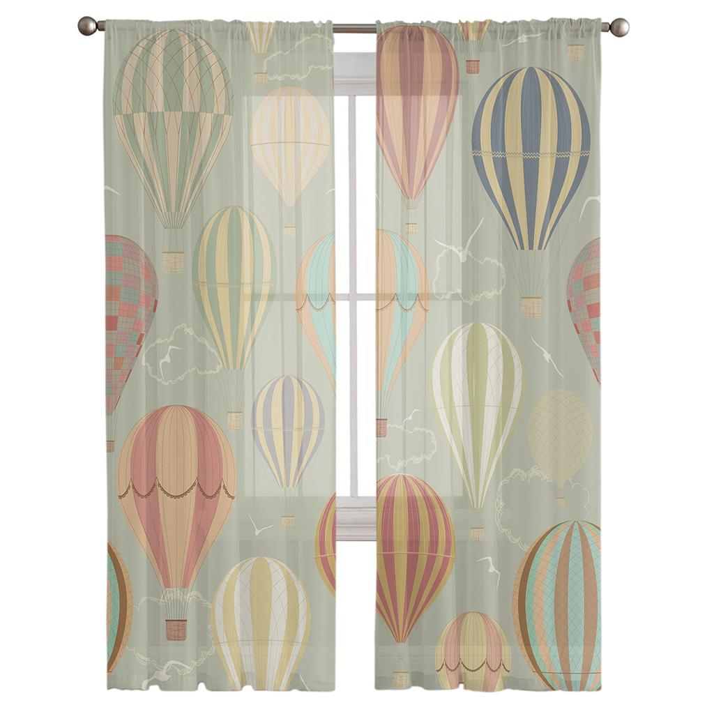 Прозрачные шторы с принтом воздушных шаров из мультфильма для гостиной, спальни, кухни, домашнего декора для отеля, шифоновая тюль, оконная панель, занавеска