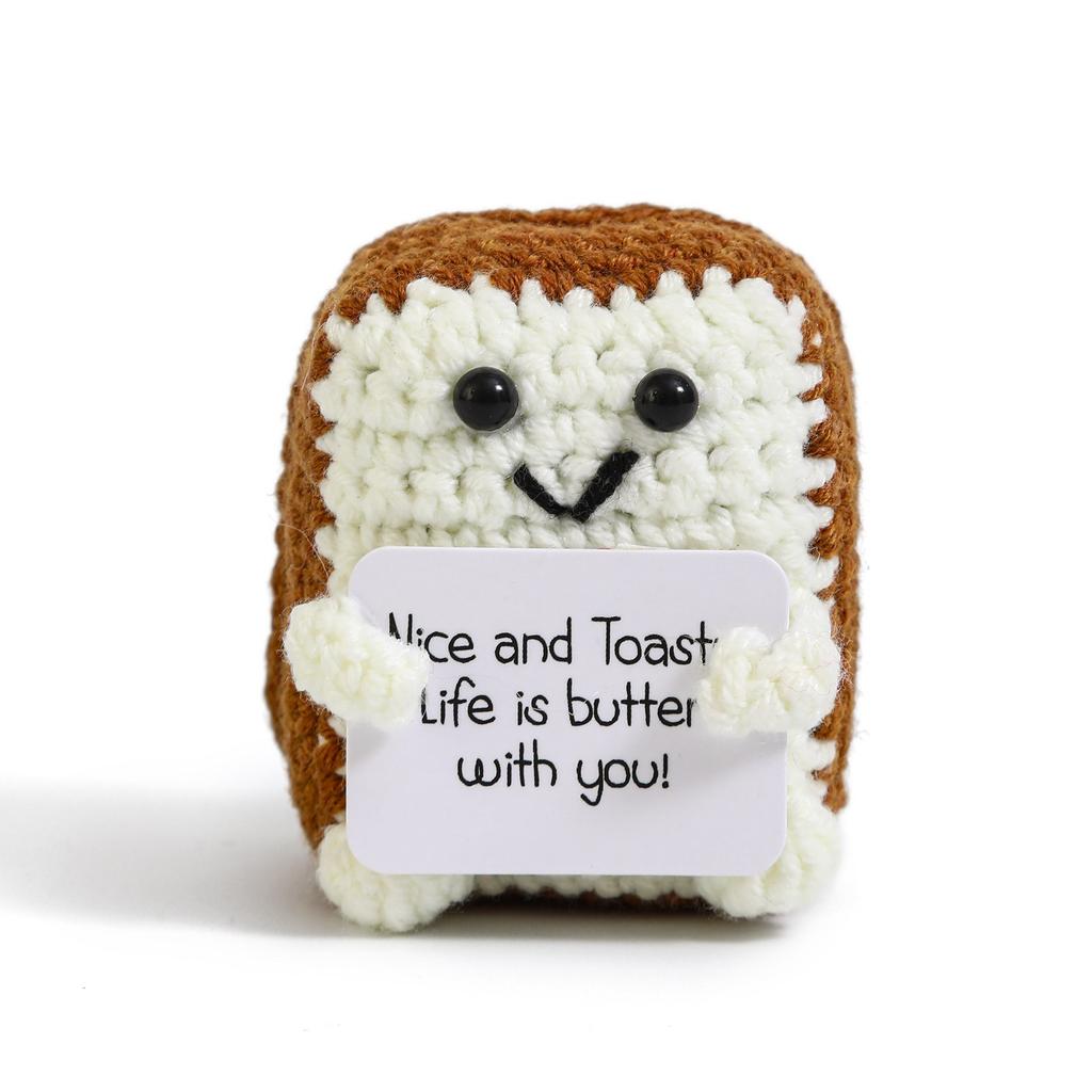 Positive Crochet Potato Doll with Card Handmade Knitted Emotional Support Hug Pocket Cucumber Ornament Room Decor Christmas Gift