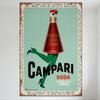 Винтажная металлическая вывеска Campari Soda, Антропоморфный дизайн бутылки, Итальянский текст, Ретро с потертыми краями, Декор для домашнего бара, Мужской уголок