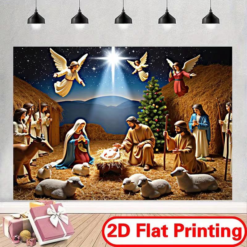 2D Nativity Stable Banner with Sheep Angels & Christmas Star Supplies