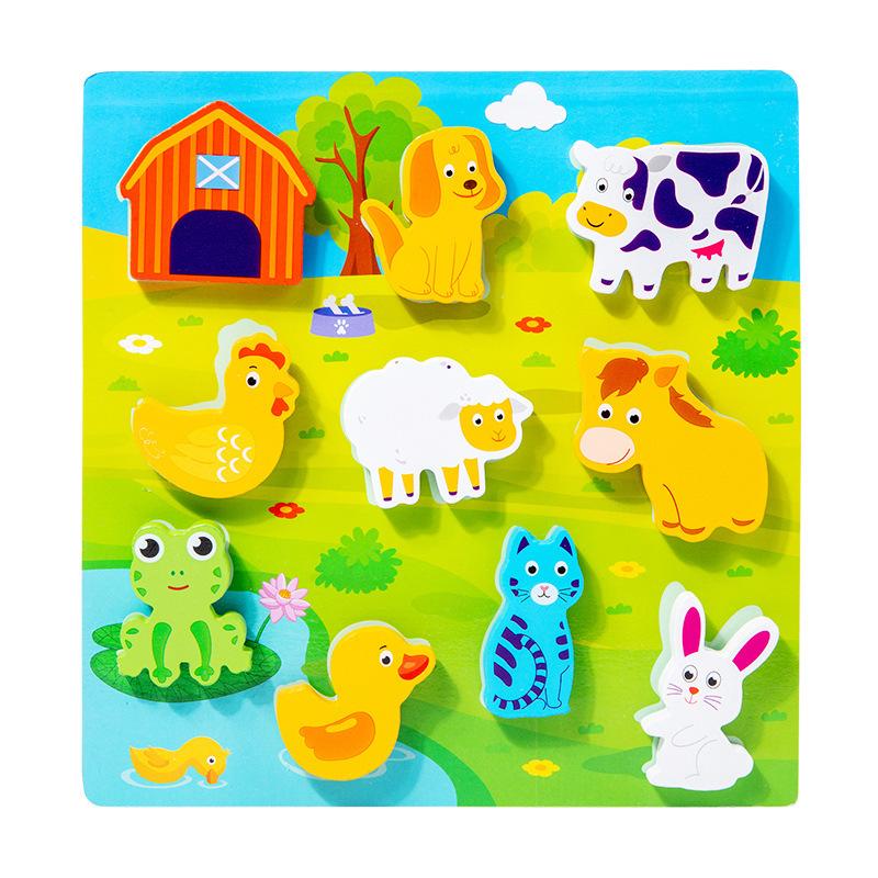 Wooden Montessori Toys Animal Transportation Sea Animal Fruits Early Education Fun 3D Paste Puzzle Toys for Children's Kids Gift