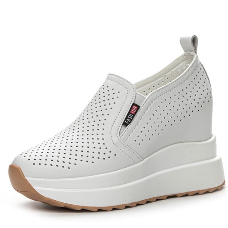 Модные туфли-лодочки на танкетке 10 см, мокасины, женские сандалии на платформе, брендовые сандалии, летняя обувь из натуральной кожи, скрытые каблуки, женская обувь 2024 г.