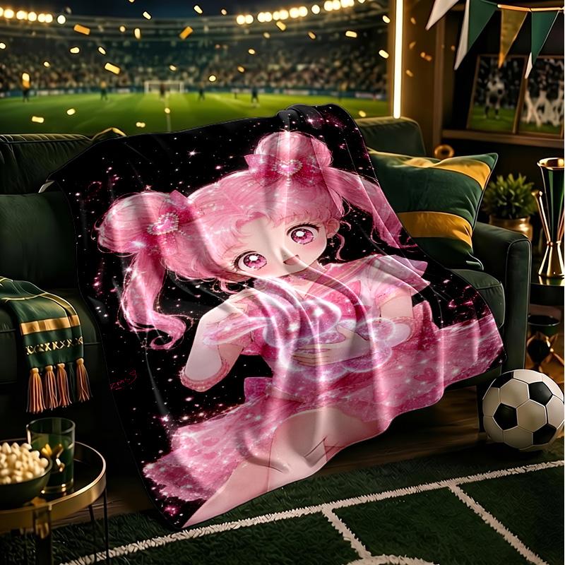 Pink Heart Puella Magi Throws Blanket Flannel Blankets Plush for Couch Bed Gifts for Men Women Travel picnic blanket Christmas fan gifts