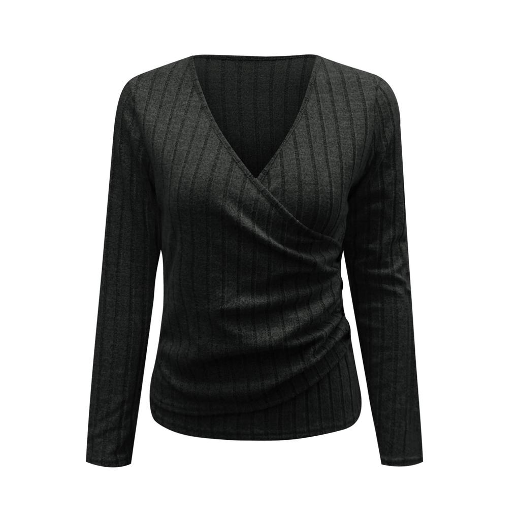 Women's Casual Fashion Button Knitted Pullover V-Neck Slim Fit Long Sleeve Top