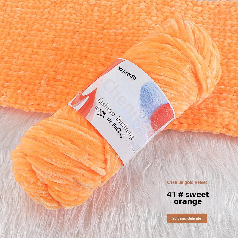 Вязаный шарф, шапка, тапочки крючком из золотистого бархата с шениллом, набор для самостоятельного вязания из кукольной шерсти