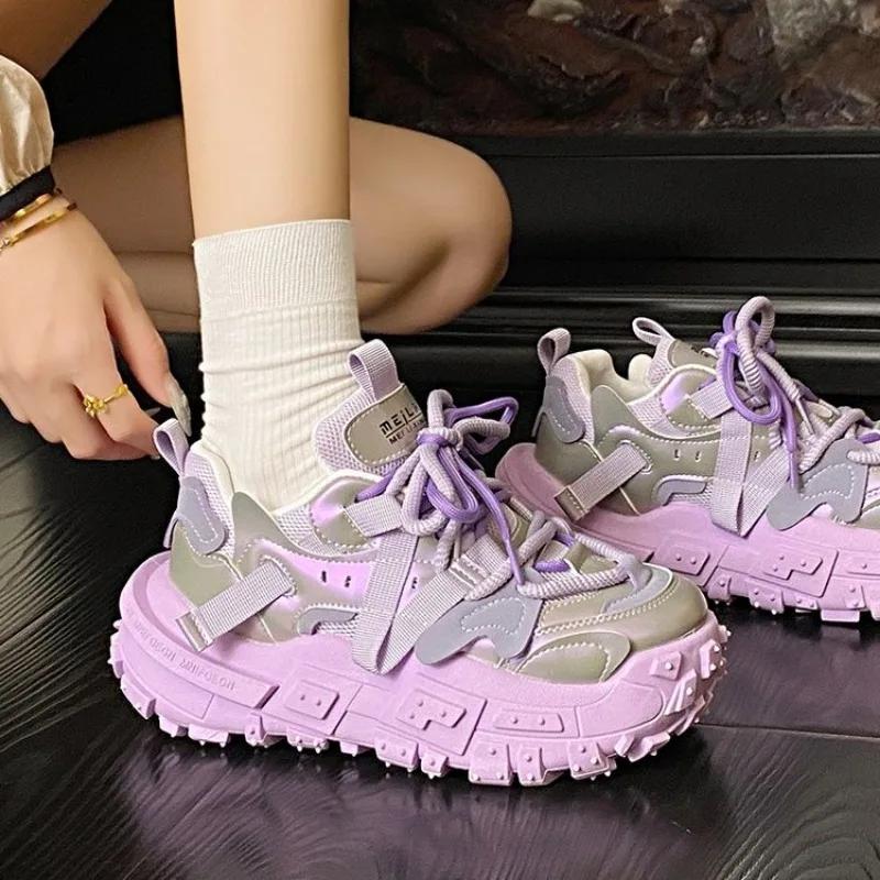 Chunky Women's Sneakers Internal Increase Leather Casual White Ladies Shoes Trainer Platform Sneaker Jogging Shoes Mujer