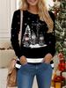 Tops for Women 3D Christmas Print Round Neck Long Sleeve T-shirt Fall Casual Slim Pullover Women's Long Sleeve Top