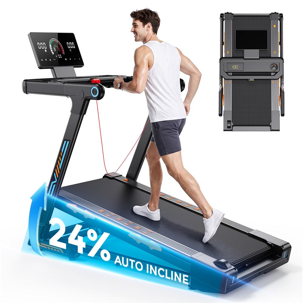 FT71 Foldable Treadmill 4.0HP Walking Pad 24% Auto Incline Running Machine with APP Wireless Charging LED Display 150KG Capacity