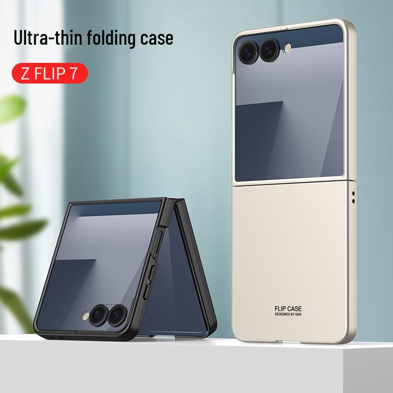 GKK Однотонный противоударный ПК-чехол для Samsung Z Flip7 - Большое окно, Ощущение кожи, Трансграничный, Защита складного экрана
