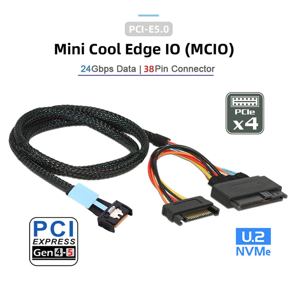 cablecc Mini Cool Edge IO MCIO 4X to NVME PCIe Cable for Mainboard SSD U.2 SFF-8639 PCI-Express