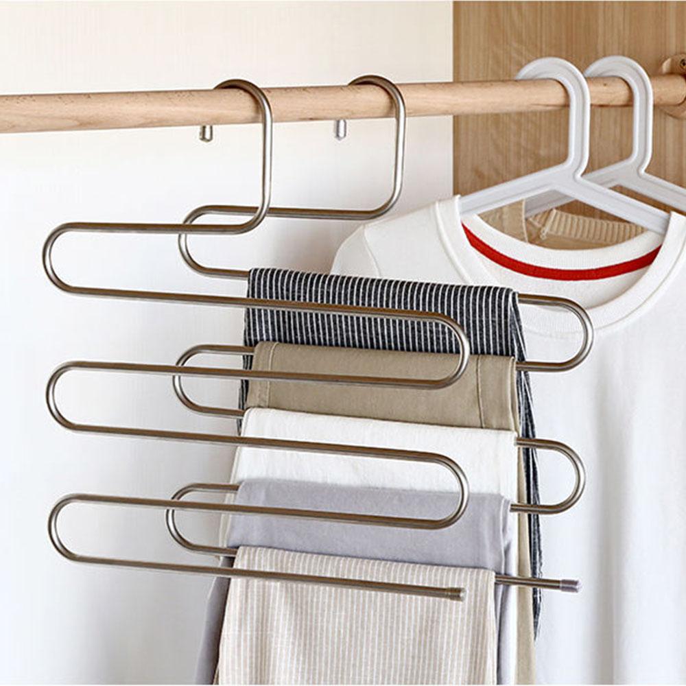 Многофункциональная волшебная S-образная многослойная вешалка для брюк из нержавеющей стали, вешалка для брюк, вешалка для пальто, стеллаж для хранения в шкафу, вешалка для брюк, зажим для брюк