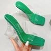 Sexy Women 11cm High Heels Slippers Summer Green Transparent Block Heels Slippers Fetish Lady Mules Fashion Crystal Shoes