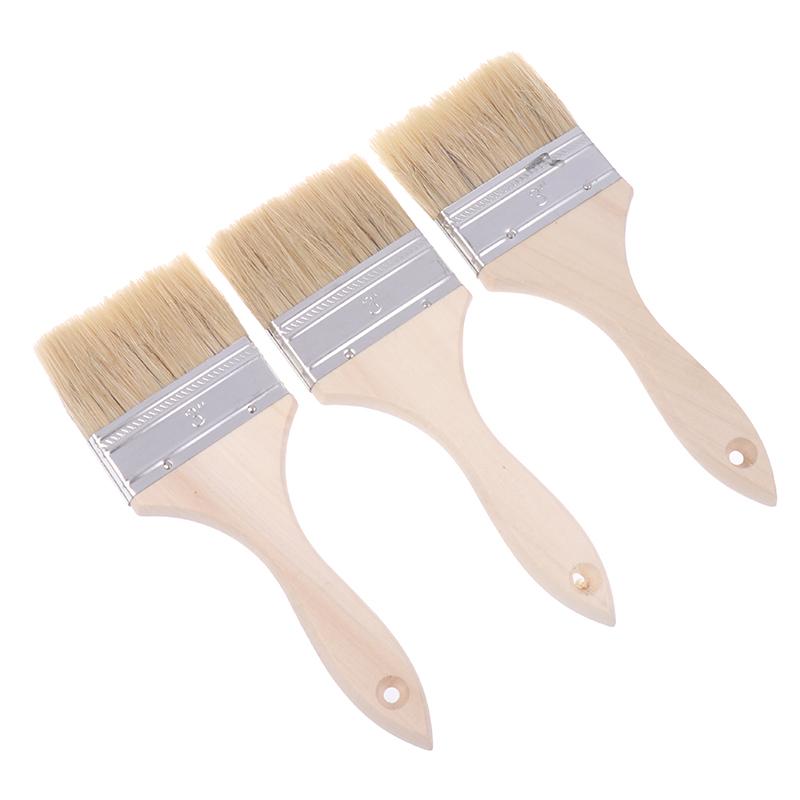 3Pcs Paint Brush Wooden Handle Bbq Brush Soft Hair Painting Brushes For Wall And Furniture Paint Tool Set