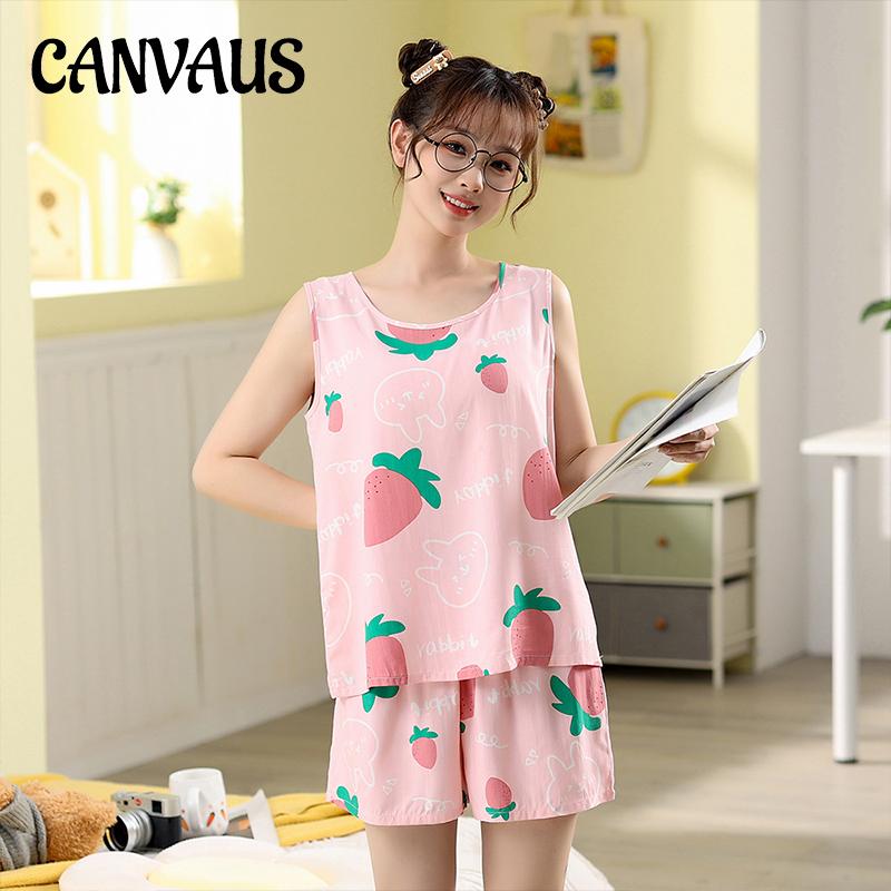 Хлопковые шелковые пижамы, комплекты из двух предметов, женский летний жилет, короткие шорты без рукавов, повседневные удобные милые большие размеры