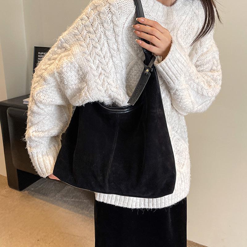 Женская ретро замшевая сумка-тоут на осень/зиму 2025 - Большая вместимость, повседневная сумка через плечо для работы