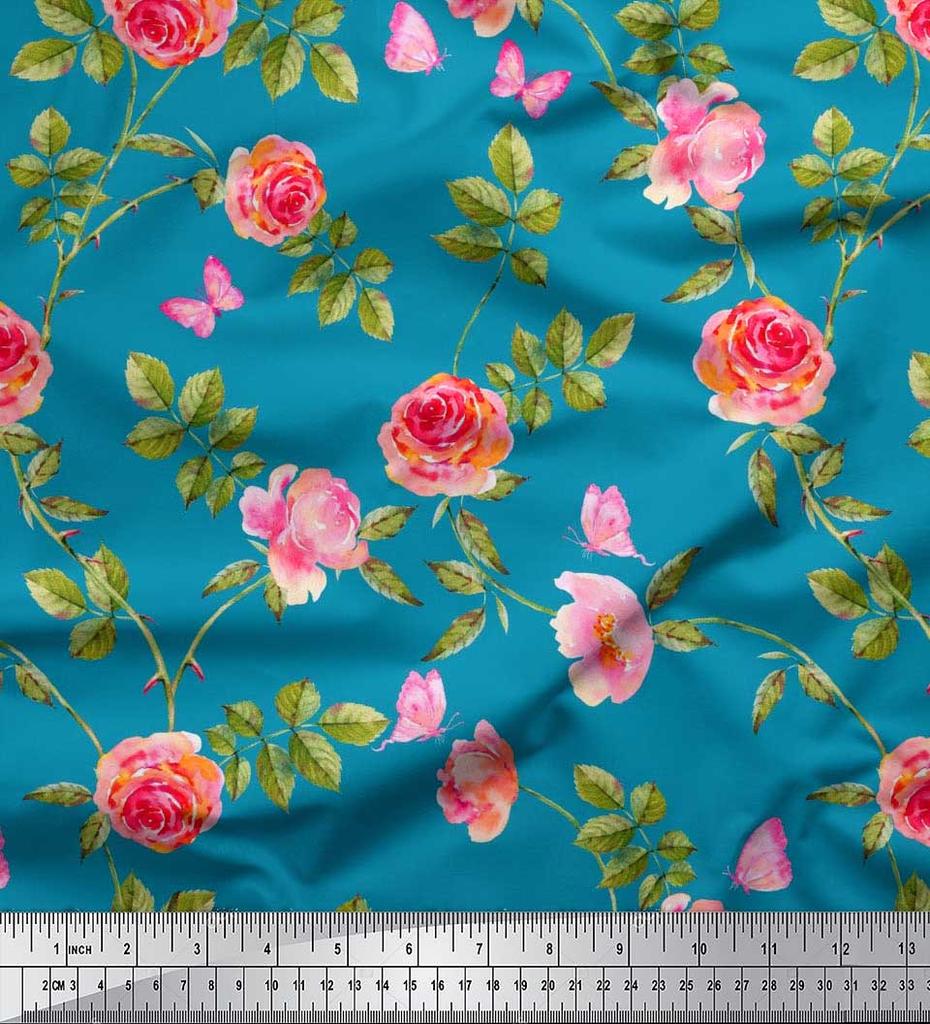 Soimoi Японская креп-сатиновая ткань с листьями, розами и пионами, ткань с цветочным принтом по метрам, 42 дюйма