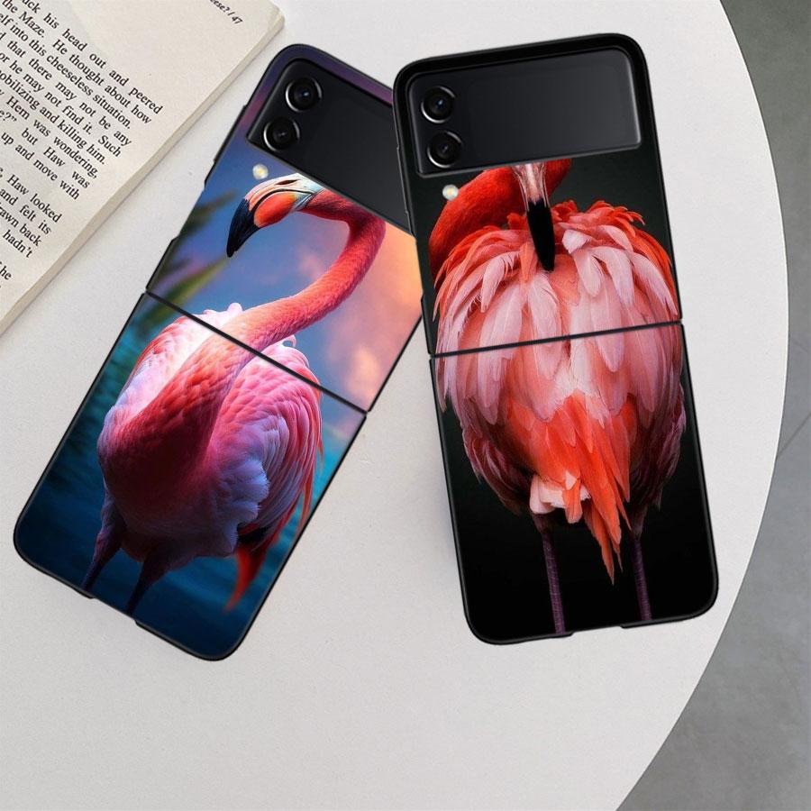 Flamingo Portrait Phone Case For Samsung Z Flip 7 6 5G Galaxy Z Flip 5 4 3 Black Hard Cell Cover Luxury PC Shell Coque