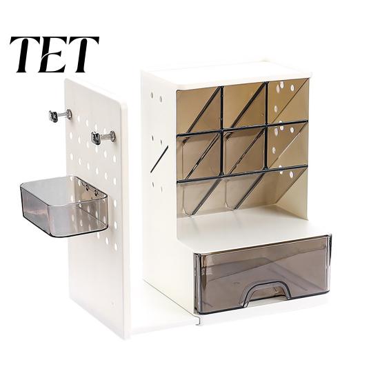 Desk Organizer with Pen Holder Retractable Bookends And Pegboard, Multi-Functional Angled Makeup Space Saving Craft Tool Storage Brush Holder, Compact
