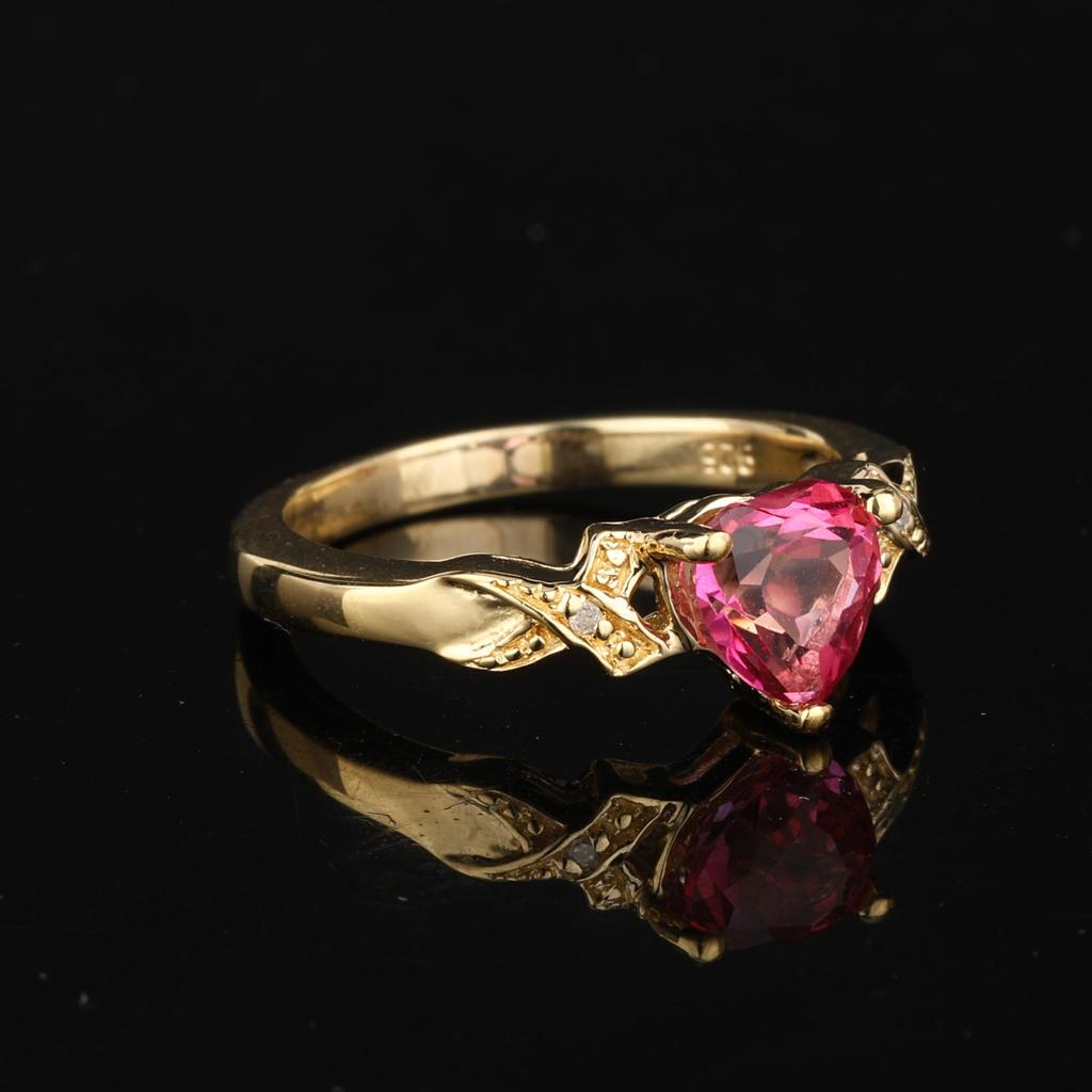925 Silver Pink Topaz Heart Ring Diamond Accent Women Jewelry Gift Size