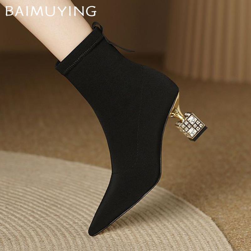 Замшевые женские ботильоны с острым носком на высоком каблуке, модная обувь, дизайнерские зимние ботинки челси 2024 года, модные туфли-лодочки в готическом стиле Botas De Mujer