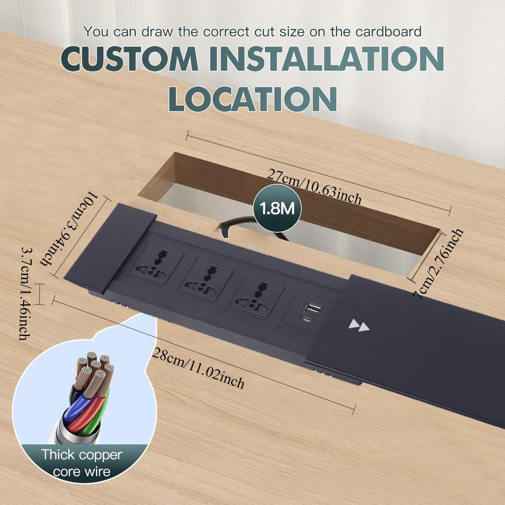 Slide Cover Retractable Power Strip Desktop Multi Plug Cabinet Hidden Recessed Desk Power Sockets Universal Embedded Socket