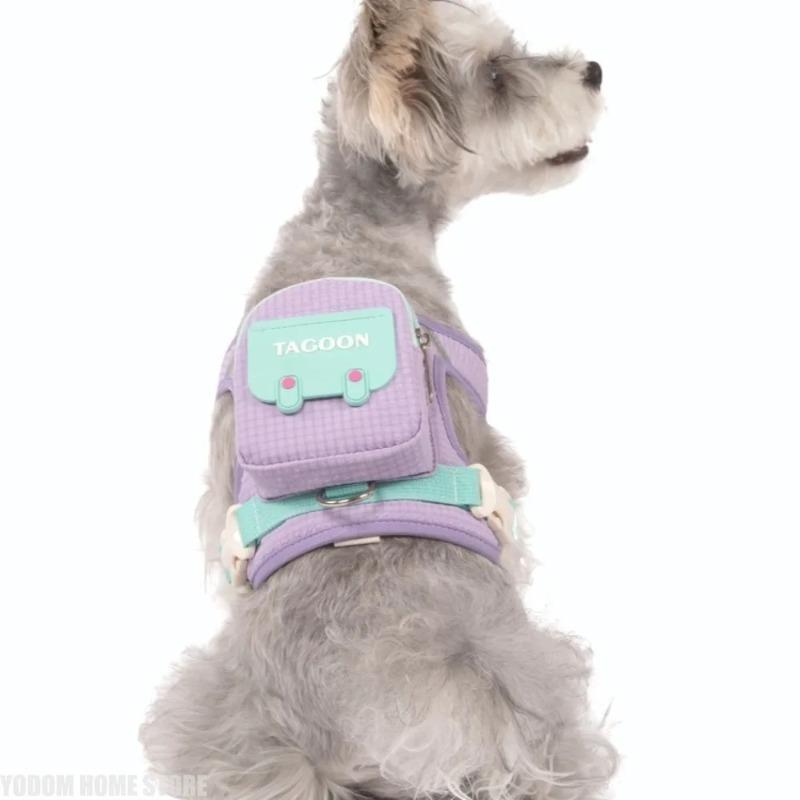 Collars Harnesses Leads Dog Harness Backpack Leash Set Pet Travel Vest Detachable Storage Bag Adjustable Breathable Walking Trac
