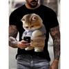 Funny Fat Cat Printed T Shirt Short Sleeve T Shirt 3D Print Fashion O-Neck Shirt Green Summer Spring Cute Clothing Apparel