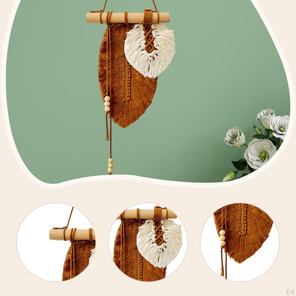 Листья Тканый Гобелен Декорация Богемный Хлопок Ручной Работы Настенное Искусство Лист Кисточка Макраме Подвеска