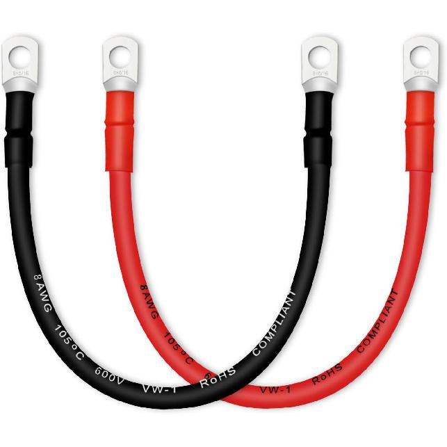 4 AWG Battery Cables with 3/8 inch Copper Terminals(2PCS 1FT)