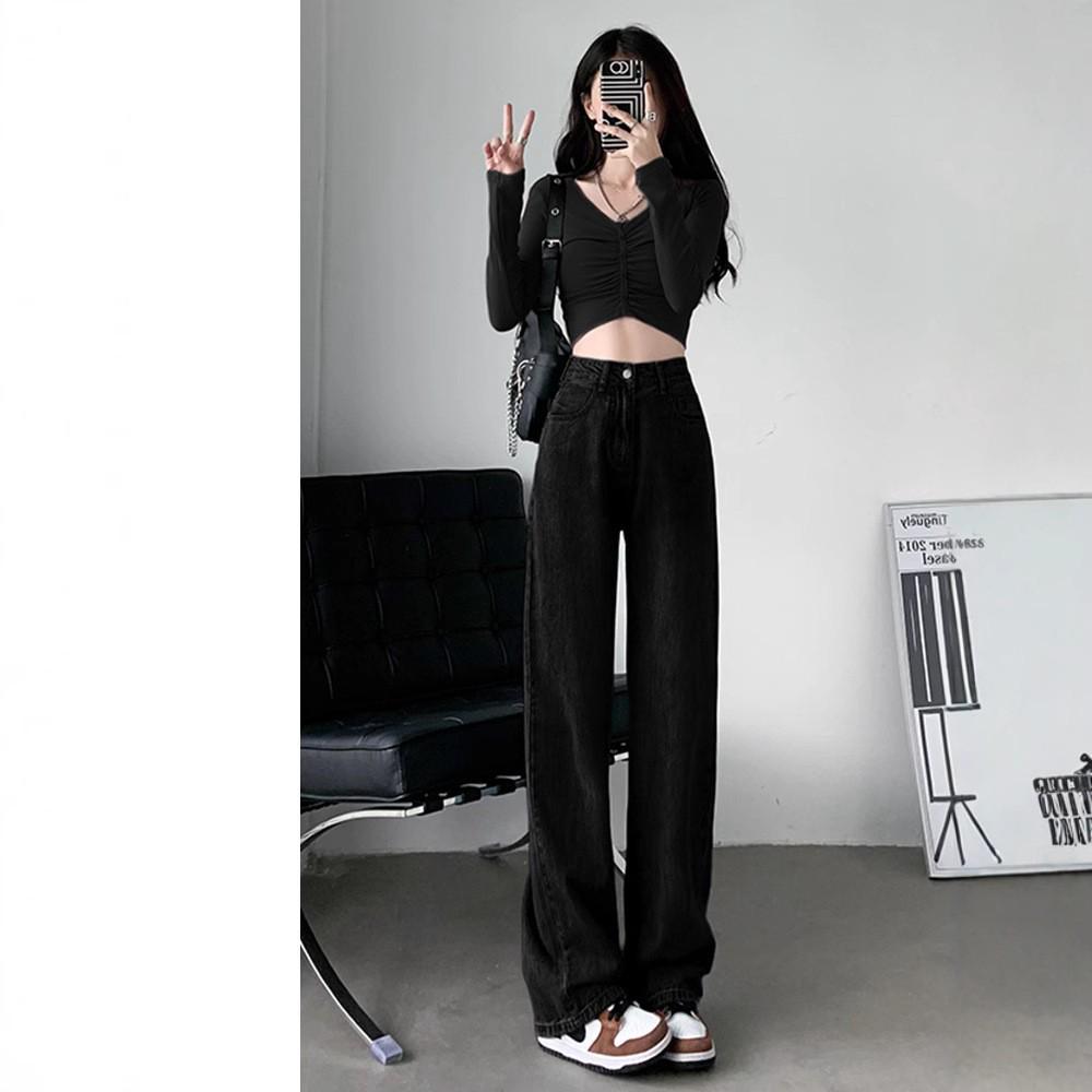 Женские джинсы с высокой посадкой и прямыми штанинами: Весна 2025, Тонкий, Маленький размер, Свободный, Широкие брюки, В пол