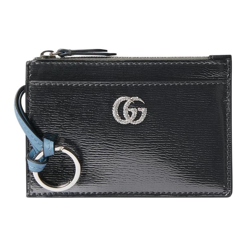 Gucci GG Marmont двухцветная сумка на молнии кожаная ключница женская серебряная лакированная кожа