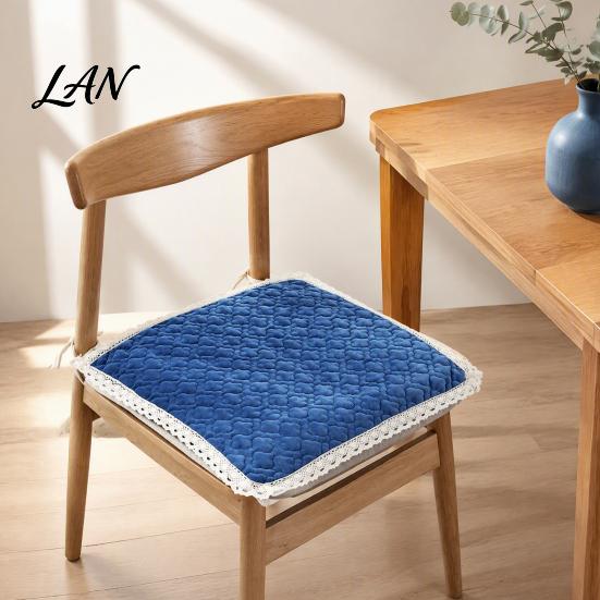 Soft Plush Seat Cushion Chair Pad with Ties, Non Slip Lace Trim, Thickened for Kitchen Stools 16 x Inch Washable Dining Office Pads Leisure Chairs