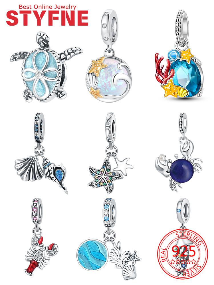 Оригинальный медный шарм Морской краб Черепаха Морская звезда Шармы Бусины Подходят для браслета Ожерелья Изготовление бижутерии Ювелирный подарок