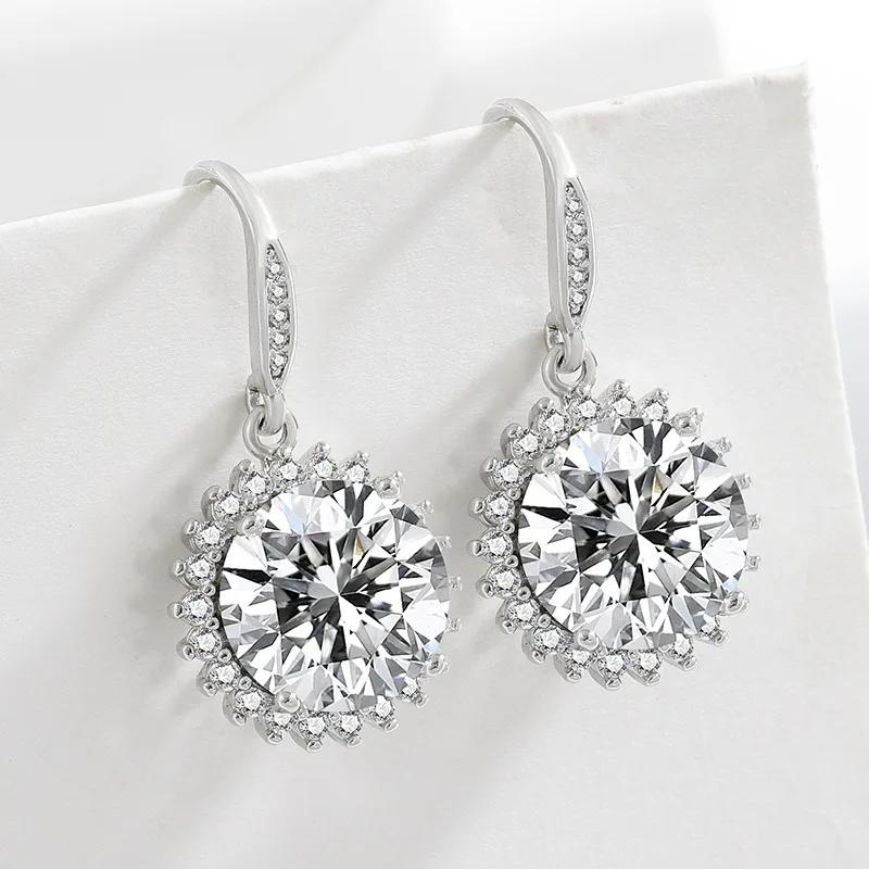 925 Sterling Silver 5 Carat Sunflower Zircon Earrings Birthday Anniversary Wedding Party Gift