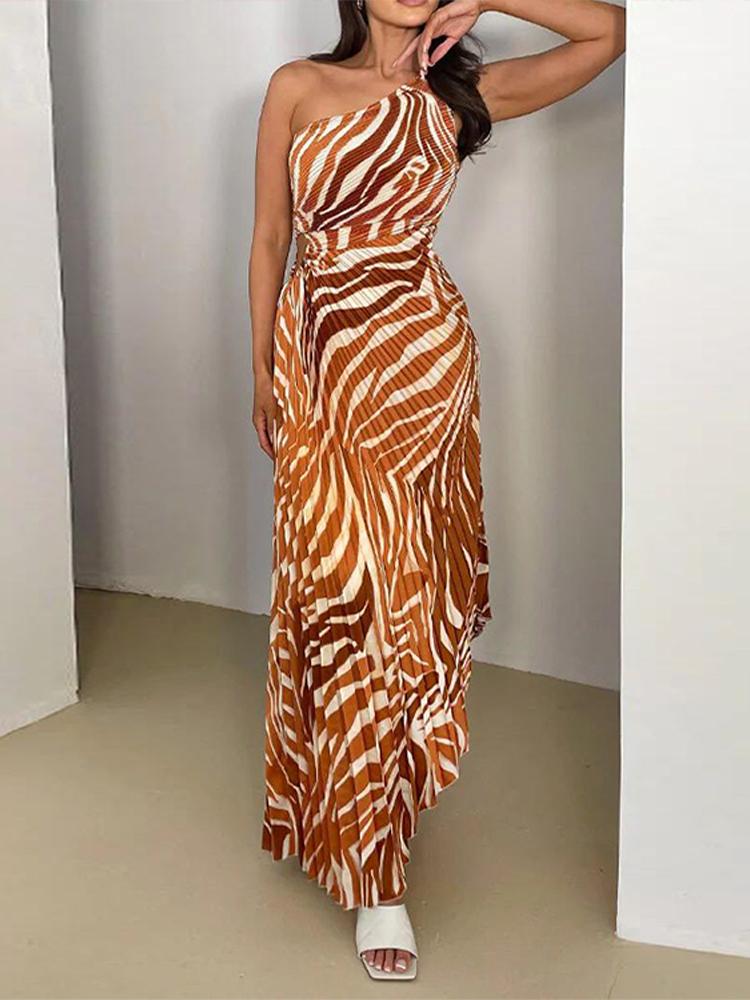 Асимметричные платья с принтом и открытыми плечами, женские весенне-летние женские вечерние платья