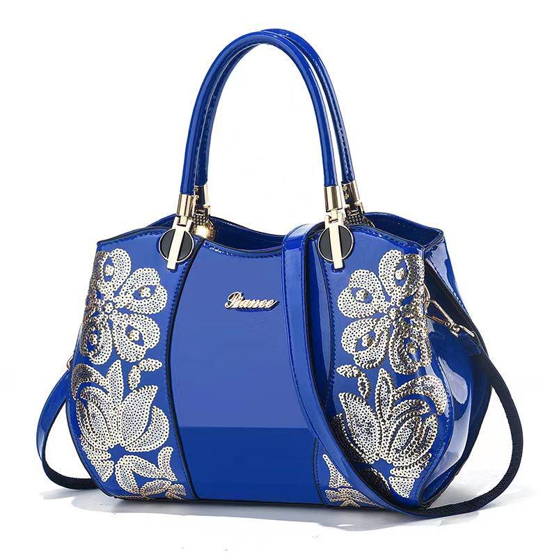 Роскошная женская сумка из лакированной кожи с вышивкой пайетками, большая вместимость, женская сумка через плечо, новая женская сумка