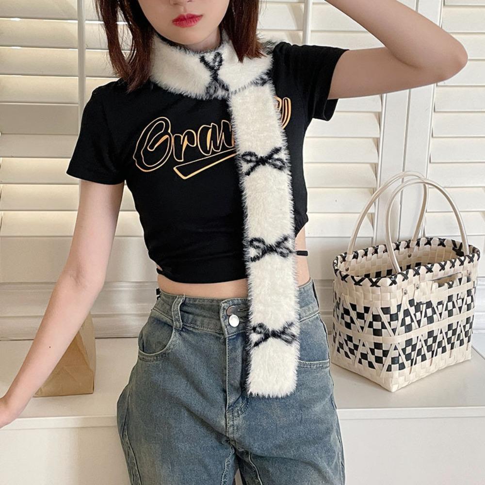 Тонкий двухсторонний шарф Y2k, длинный, цветной блок, защита шеи, ретро бант, вязаный шейный платок, для девочек