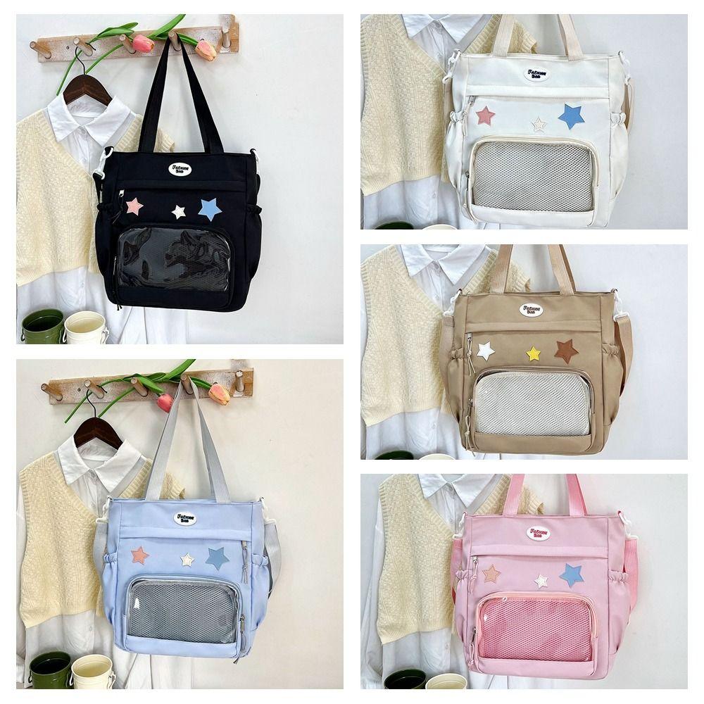Solid Color Japanese Tote Bag Badge Display Student School Bag Fashion Canvas Crossbody Bag School