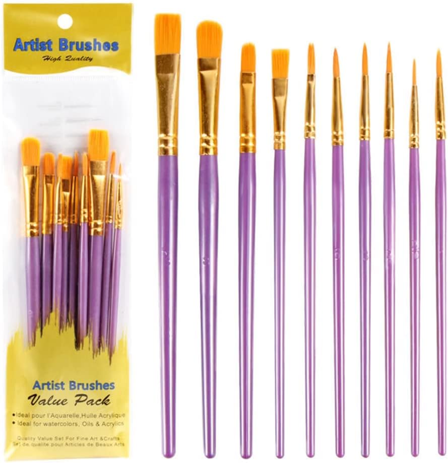 Набор кистей для рисования, 10 шт., кисти с круглым заостренным кончиком, нейлоновые кисти для акриловых красок для волос, для акриловой масляной акварели, кисть для рисования детализации