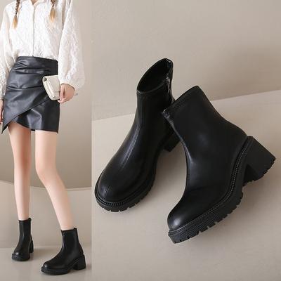 Зимние женские сапоги на толстой подошве с толстым каблуком, повседневные узкие тонкие сапоги, универсальные модные сапоги для женщин