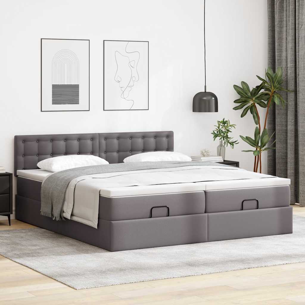 Ottoman Bed with Mattress Gray 180x200 cm Faux Leather