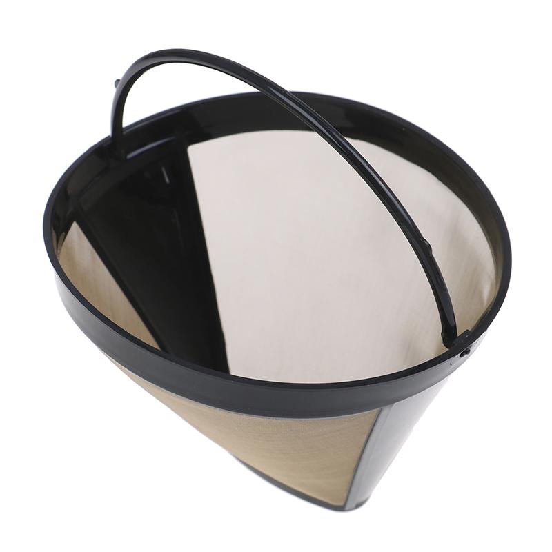 Моющийся фильтр для кофе с золотой ручкой, многоразовый конический фильтр для кофе