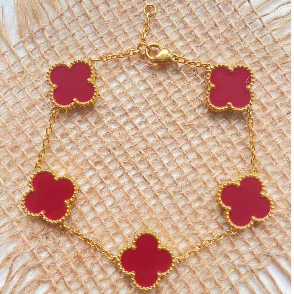 Браслет из 15-миллиметрового четырехлистного клевера и пяти цветков для женщин, 18-каратный, высококачественный, модный, не теряет цвет