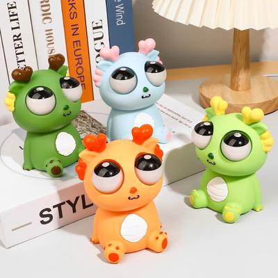 Игрушка-дракон из 1 штуки, резиновый материал, разноцветная, с мультяшным дизайном и выпученными глазами, мягкая игрушка для всех возрастов