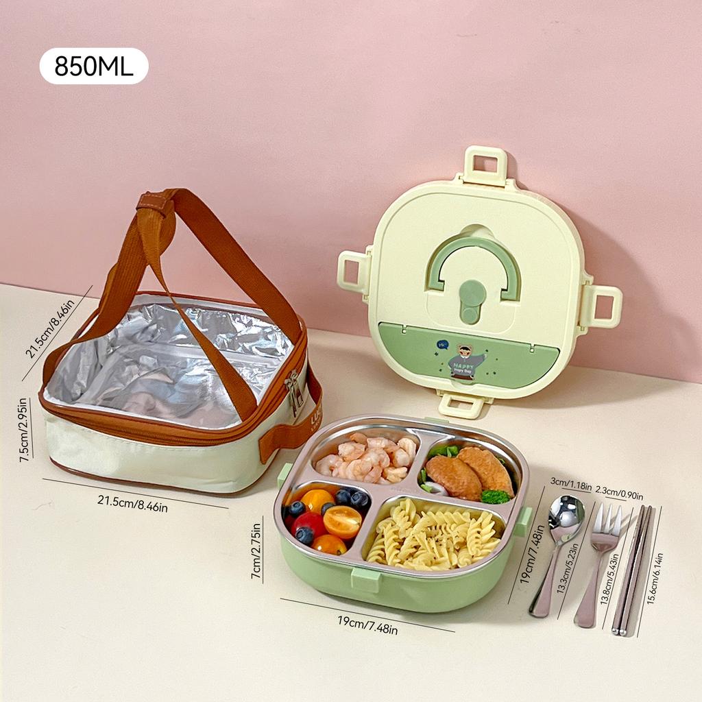 850/900Ml 304 Stainless Steel Divided Bento Box With Cutlery Large Capacity Leak Proof Lunch Box Student Kids Lunch Container
