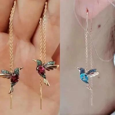 Серьги-птицы с расправленными крыльями Популярные европейские и американские серьги-гвоздики с кристаллами в виде колибри Креативные подарки Модные украшения