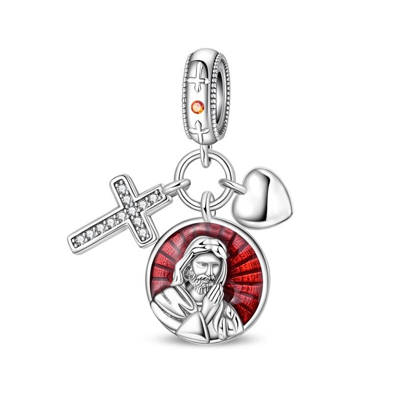 925 Silver Christian Charms Holy Bible Cross Virgin Mary Beaded Bracelet Jewelry Faith Slogan Gift for Religious Women