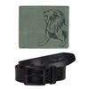 Подарочный набор из зеленого кожаного кошелька и черного повседневного ремня для мужчин